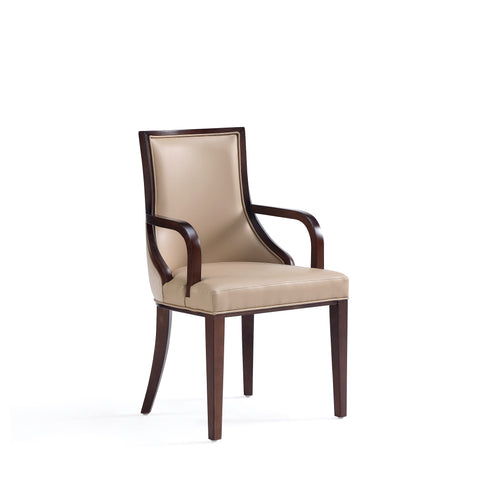 Manhattan Comfort Grand Traditional Wood Upholstered Armchair in Tan