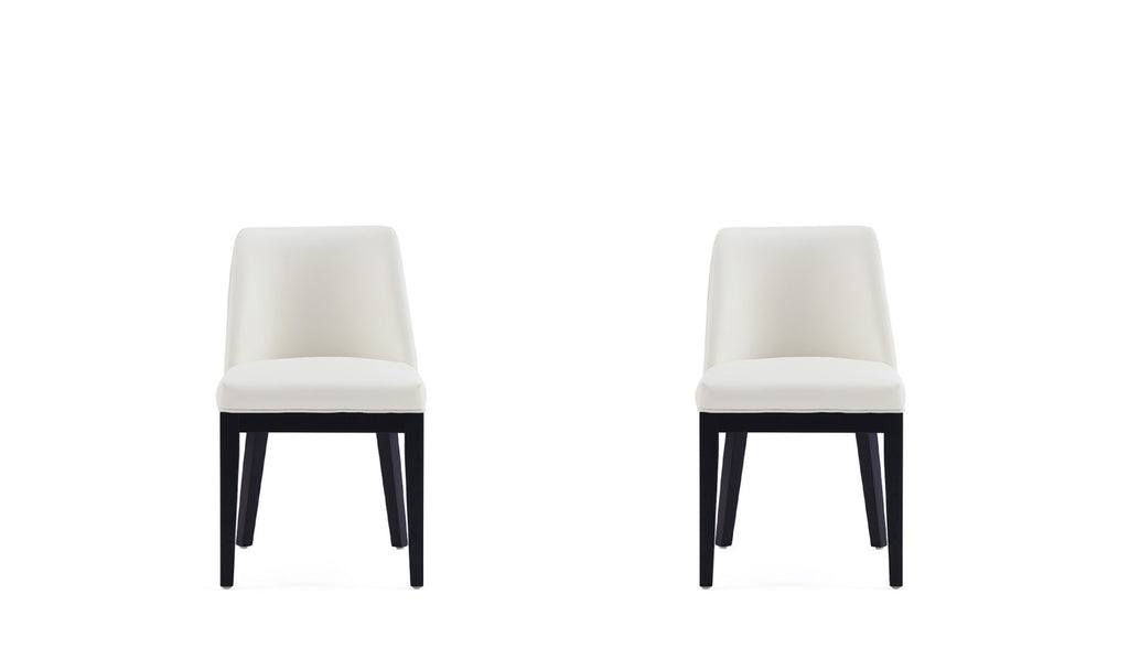 Manhattan Comfort Gansevoort Modern Vegan Leather Wood Dining Chair in Ivory - Set of 2