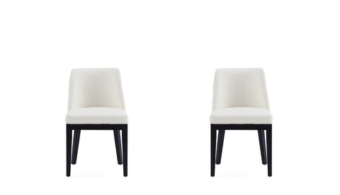 Manhattan Comfort Gansevoort Modern Vegan Leather Wood Dining Chair in Ivory - Set of 2