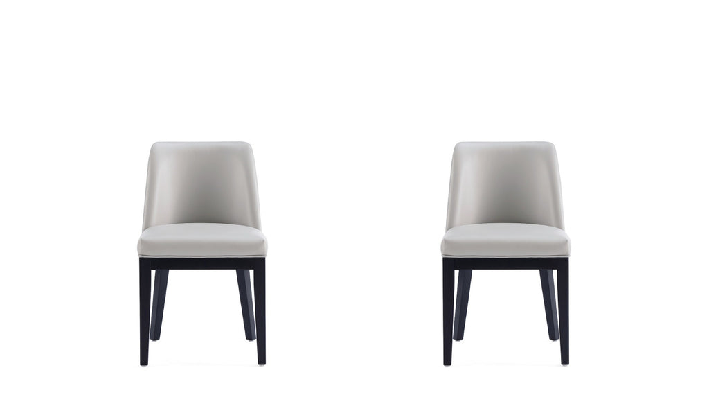 Manhattan Comfort Gansevoort Modern Vegan Leather Wood Dining Chair in Light Gray - Set of 2