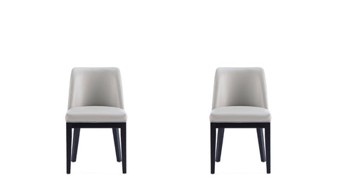 Manhattan Comfort Gansevoort Modern Vegan Leather Wood Dining Chair in Light Gray - Set of 2