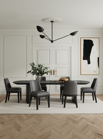 Manhattan Comfort Gansevoort Modern Vegan Leather Wood Dining Chair in Graphite - Set of 2