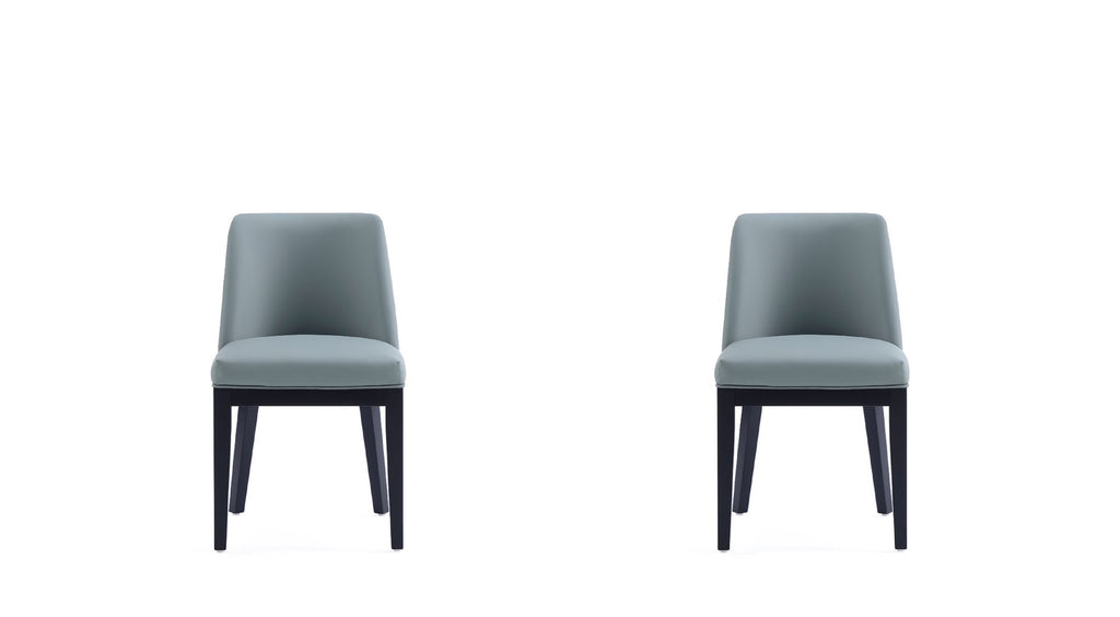 Manhattan Comfort Gansevoort Modern Vegan Leather Wood Dining Chair in Pewter - Set of 2