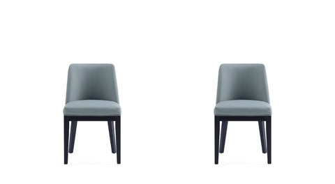 Manhattan Comfort Gansevoort Modern Vegan Leather Wood Dining Chair in Pewter - Set of 2