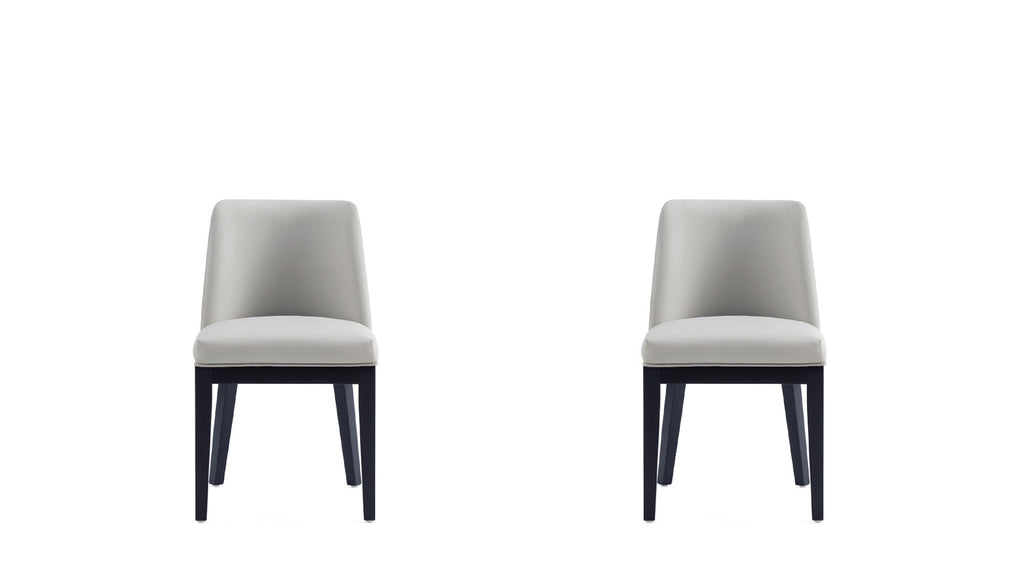 Manhattan Comfort Gansevoort Modern Vegan Leather Wood Dining Chair in Stone Gray - Set of 2
