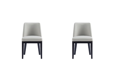 Manhattan Comfort Gansevoort Modern Vegan Leather Wood Dining Chair in Stone Gray - Set of 2