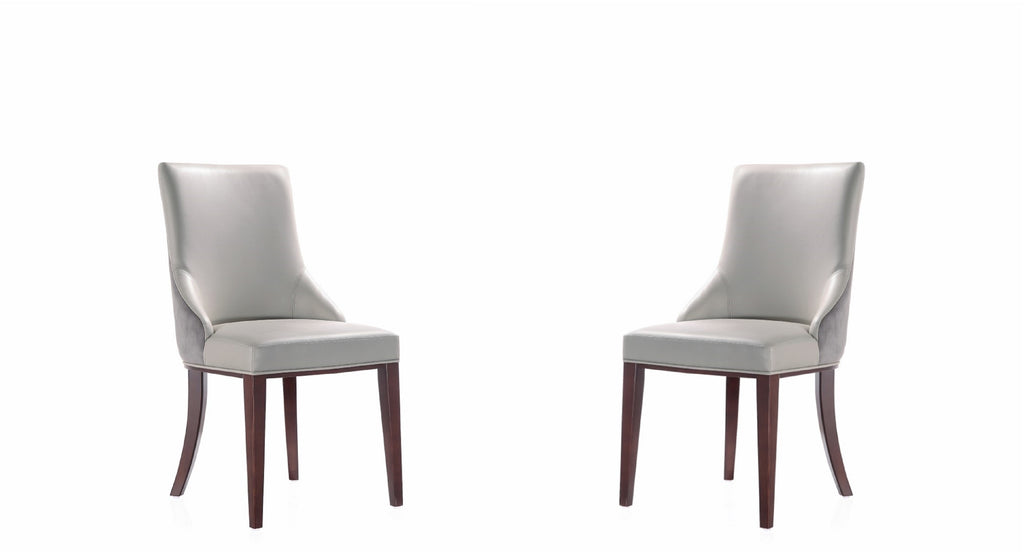 Manhattan Comfort Shubert Modern Vegan Leather and Velvet Dining Chair in Light Gray - Set of 2
