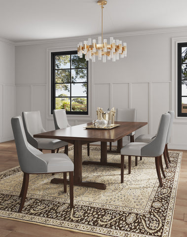 Manhattan Comfort Shubert Modern Vegan Leather and Velvet Dining Chair in Light Gray - Set of 2