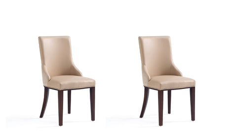 Manhattan Comfort Shubert Modern Vegan Leather and Velvet Dining Chair in Tan - Set of 2