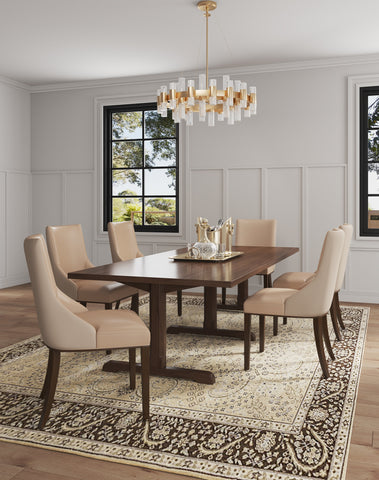 Manhattan Comfort Shubert Modern Vegan Leather and Velvet Dining Chair in Tan - Set of 2