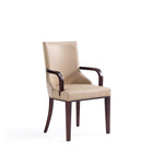 Manhattan Comfort Shubert Modern Vegan Leather and Velvet Wood Armchair in Tan