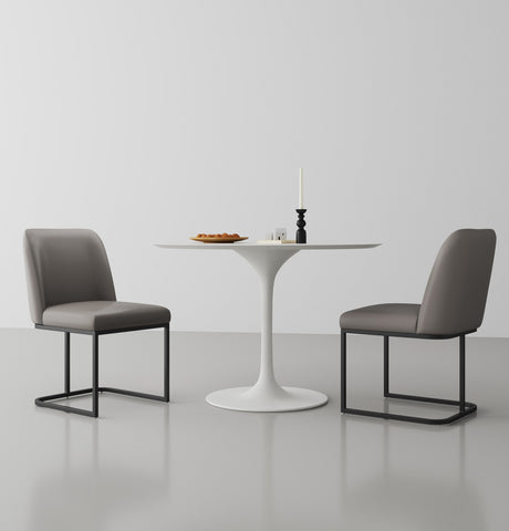 Manhattan Comfort Serena Modern Vegan Leather Metal Dining Chair in Taupe