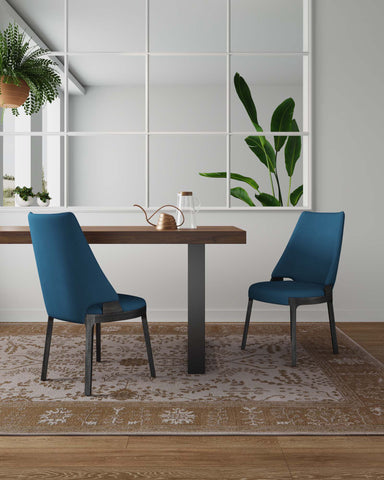 Manhattan Comfort Kara Modern Wood Upholstered Dining Chair in Blue - Set of 2