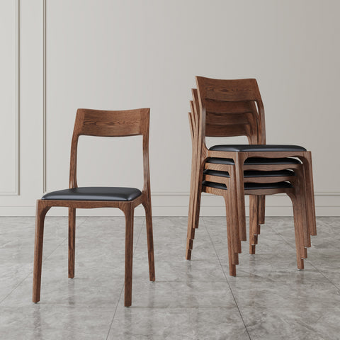 Manhattan Comfort Moderno Modern Vegan Leather Wood Dining Chair in Black - Set of 2