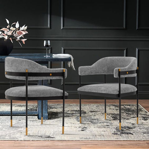 Manhattan Comfort Lia Modern Chenille Metal Armchair in Gray