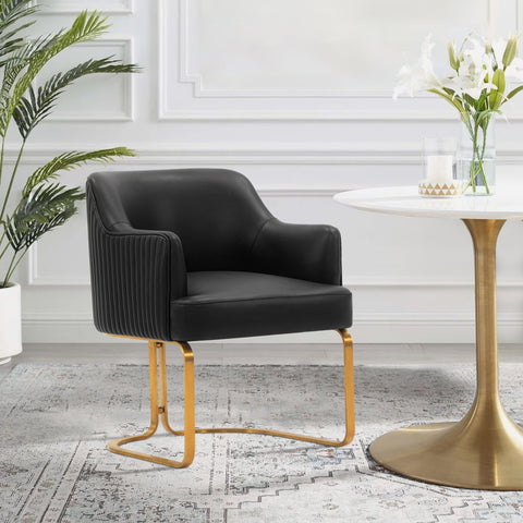 Manhattan Comfort Raya Modern Vegan Leather Wood Dining Chair in Black