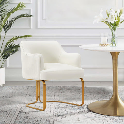 Manhattan Comfort Raya Modern Vegan Leather Wood Dining Chair in Ivory