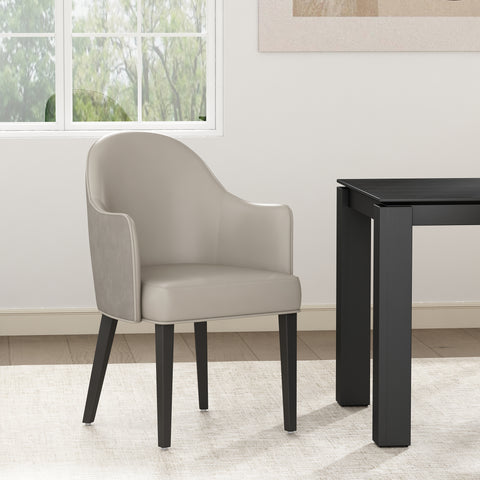 Manhattan Comfort Hillman Modern Vegan Leather and Velvet Wood Armchair in Light Gray