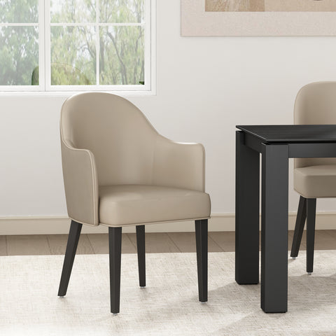 Manhattan Comfort Hillman Modern Vegan Leather and Velvet Wood Armchair in Sand