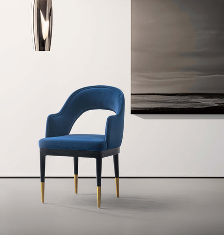 Manhattan Comfort Carrington Modern Glam Velvet Upholstered Armchair in Midnight Blue