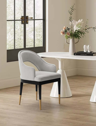 Manhattan Comfort Carrington Modern Glam Velvet Upholstered Armchair in Light Gray