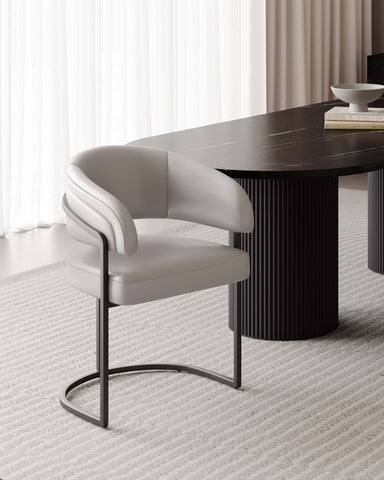 Manhattan Comfort Augusta Modern Vegan Leather Metal Dining Chair in Light Gray