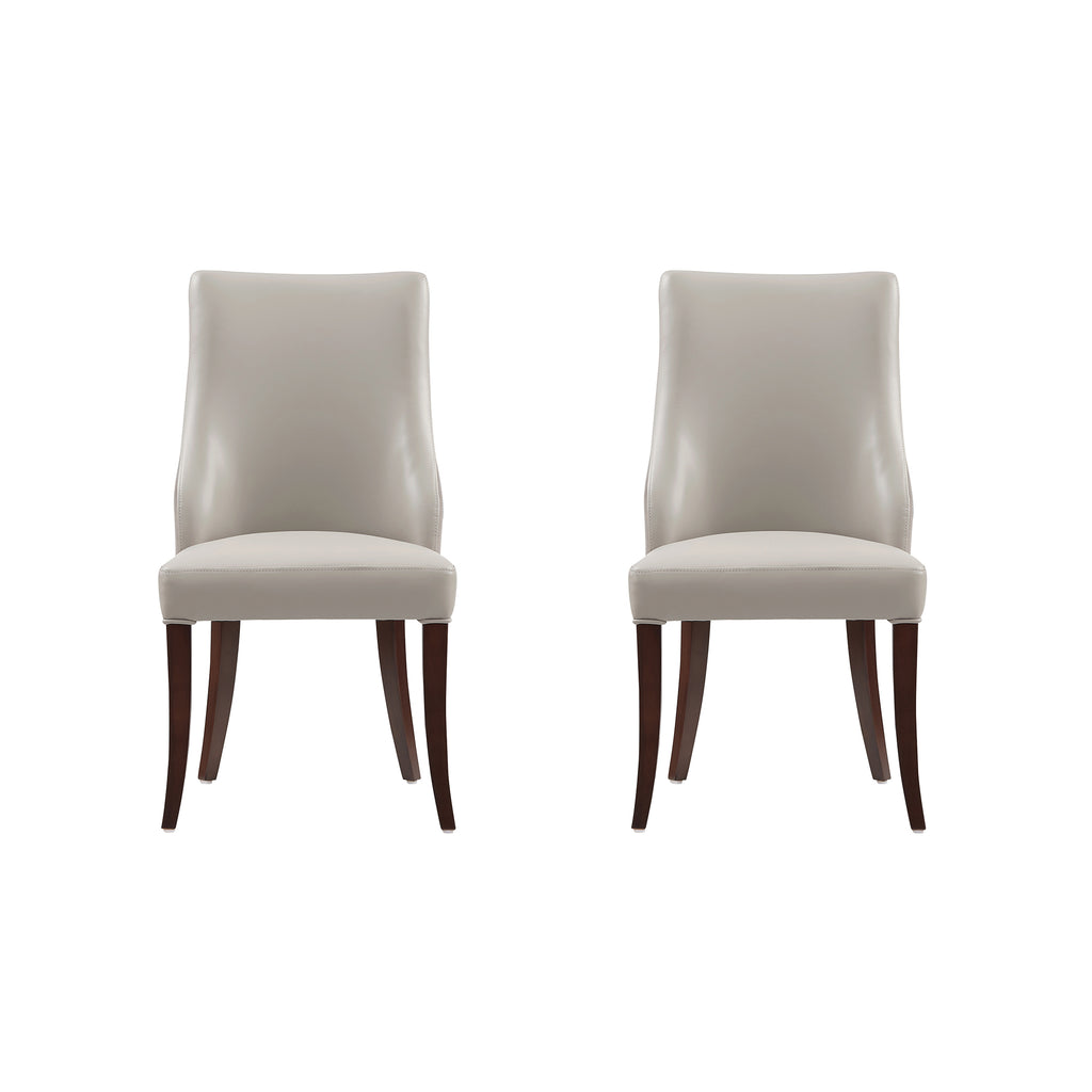 Manhattan Comfort Connie Modern Vegan Leather and Velvet Wood Dining Chair in Light Gray - Set of 2