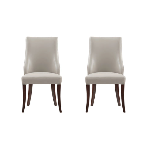 Manhattan Comfort Connie Modern Vegan Leather and Velvet Wood Dining Chair in Light Gray - Set of 2