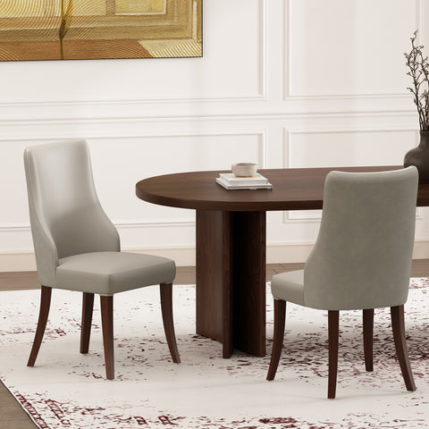 Manhattan Comfort Connie Modern Vegan Leather and Velvet Wood Dining Chair in Light Gray - Set of 2