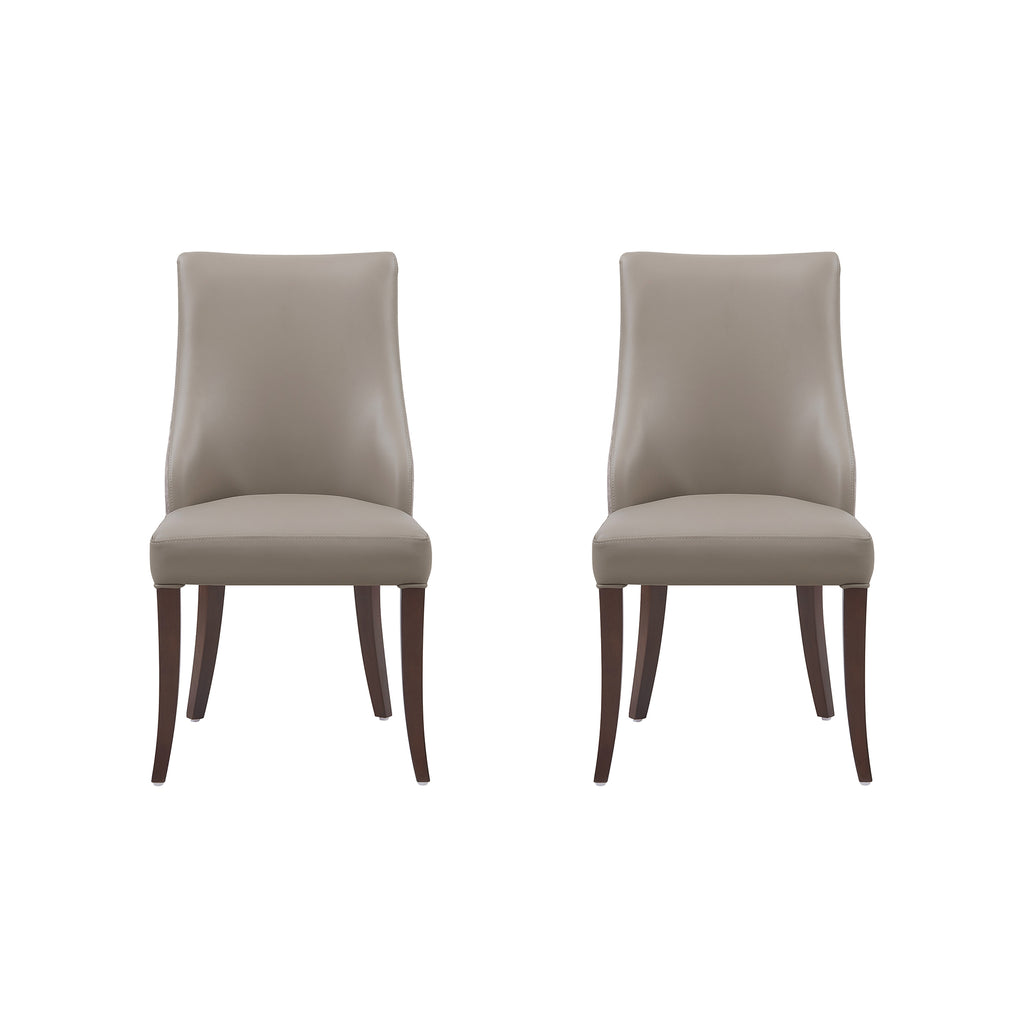 Manhattan Comfort Connie Modern Vegan Leather and Velvet Wood Dining Chair in Taupe - Set of 2