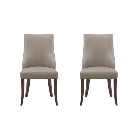 Manhattan Comfort Connie Modern Vegan Leather and Velvet Wood Dining Chair in Taupe - Set of 2