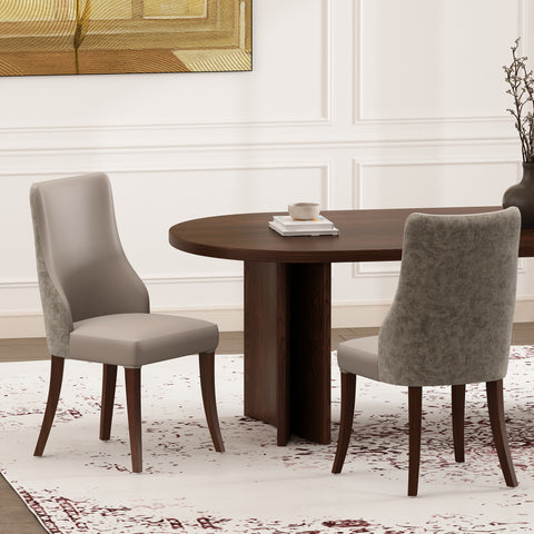 Manhattan Comfort Connie Modern Vegan Leather and Velvet Wood Dining Chair in Taupe - Set of 2