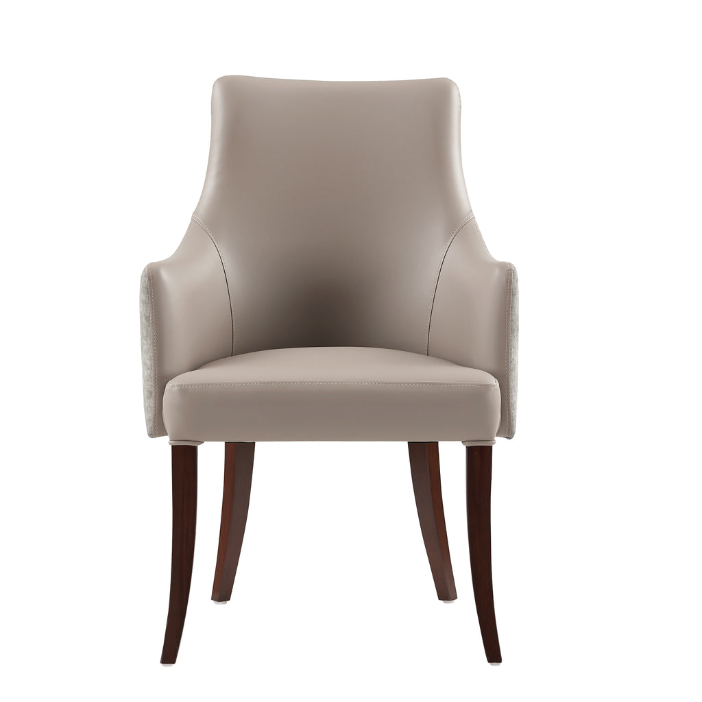 Manhattan Comfort Connie Modern Vegan Leather and Velvet Wood Armchair in Taupe