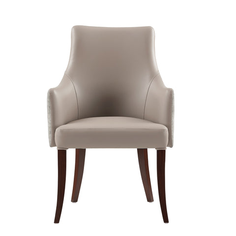 Manhattan Comfort Connie Modern Vegan Leather and Velvet Wood Armchair in Taupe