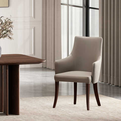 Manhattan Comfort Connie Modern Vegan Leather and Velvet Wood Armchair in Taupe