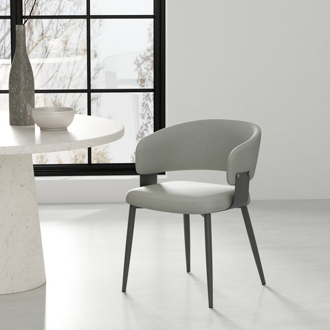 Manhattan Comfort Luce Modern Textured Vegan Leather Metal Dining Chair in Stone Gray