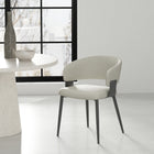 Manhattan Comfort Luce Modern Textured Vegan Leather Metal Dining Chair in Oatmeal