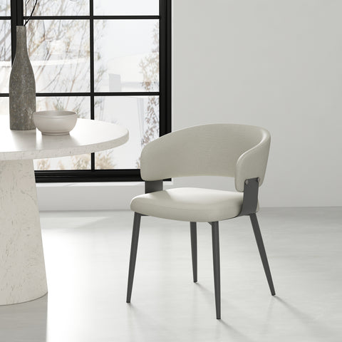 Manhattan Comfort Luce Modern Textured Vegan Leather Metal Dining Chair in Oatmeal
