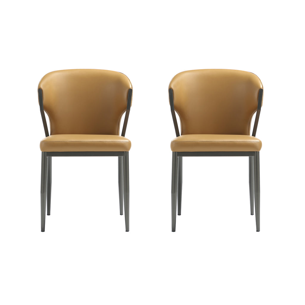 Manhattan Comfort Kirsten Modern Vegan Leather Metal Dining Chair in Camel - Set of 2