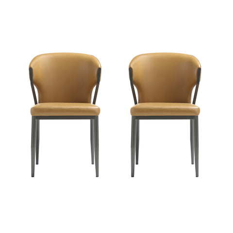 Manhattan Comfort Kirsten Modern Vegan Leather Metal Dining Chair in Camel - Set of 2