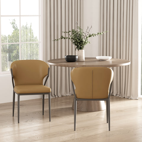 Manhattan Comfort Kirsten Modern Vegan Leather Metal Dining Chair in Camel - Set of 2