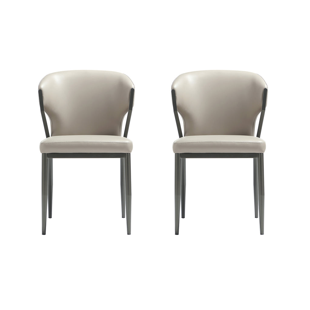 Manhattan Comfort Kirsten Modern Vegan Leather Metal Dining Chair in Light Gray - Set of 2