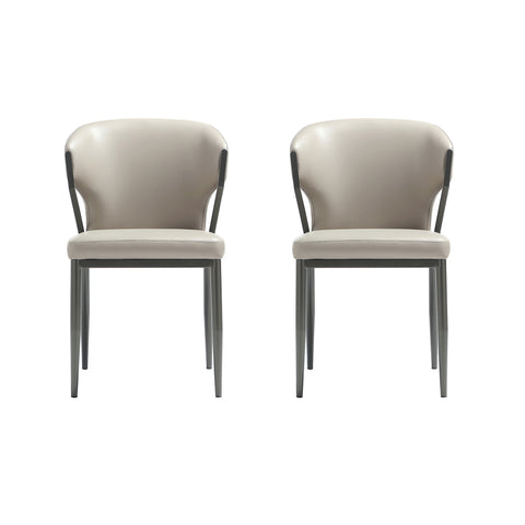 Manhattan Comfort Kirsten Modern Vegan Leather Metal Dining Chair in Light Gray - Set of 2