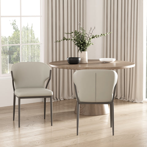 Manhattan Comfort Kirsten Modern Vegan Leather Metal Dining Chair in Light Gray - Set of 2