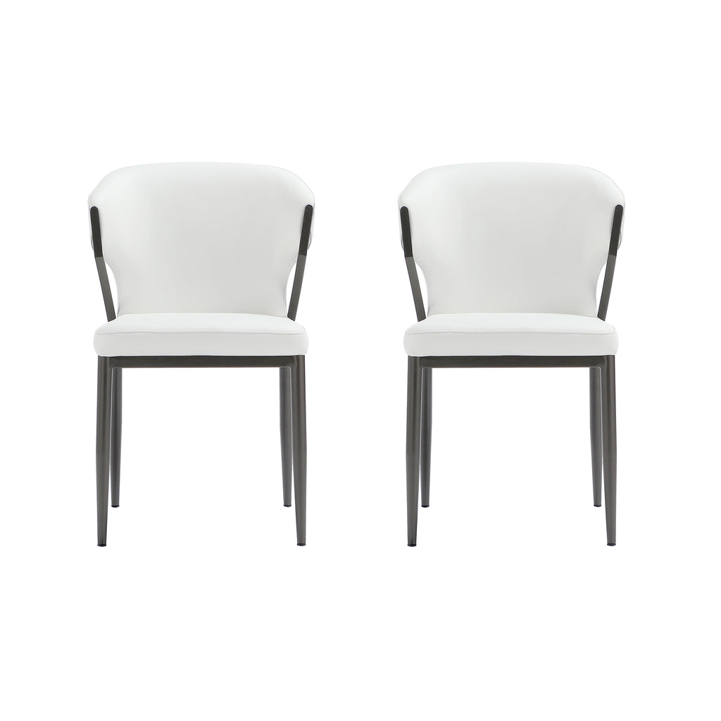 Manhattan Comfort Kirsten Modern Vegan Leather Metal Dining Chair in White - Set of 2