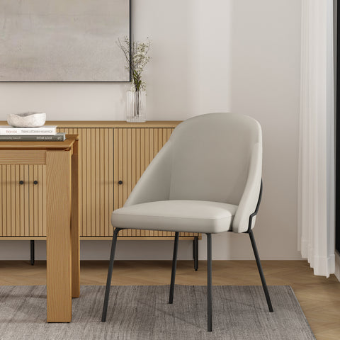 Manhattan Comfort Gracie Modern Vegan Leather Metal Dining Chair in Stone Gray and Black