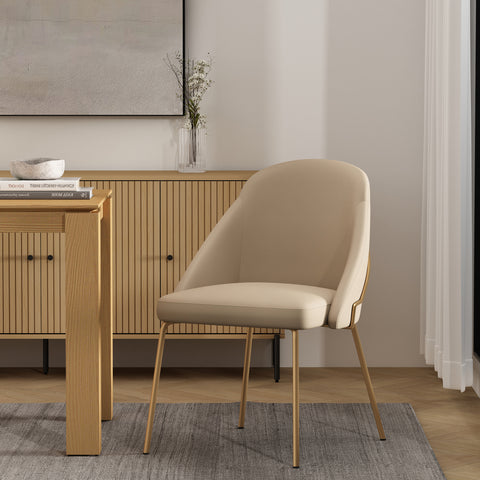 Manhattan Comfort Gracie Modern Vegan Leather Metal Dining Chair in Tan and Gold