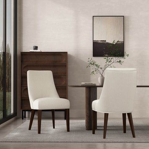 Manhattan Comfort Beever Modern Chenille Wood Dining Chair in Cream - Set of 2
