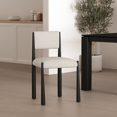 Manhattan Comfort Lennor Mid-Century Modern Boucle Metal Side Chair in Cream - Set of 2