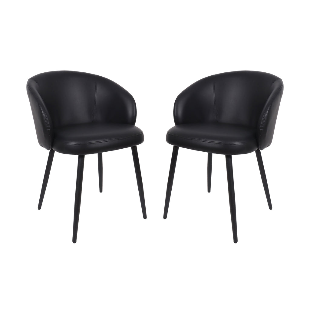 Manhattan Comfort Looma Contemporary Modern Vegan Leather Metal Side Chair in Black - Set of 2